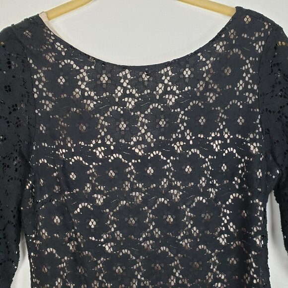 Betsey Johnson Black Lace Dress Elbow Sleeve Fit & Flare Pouf Womens Size 4 - Picture 4 of 11